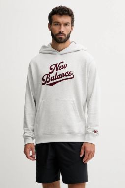 Bavlnená mikina New Balance šedá farba, s kapucňou, melanžová, MT53902AHH
