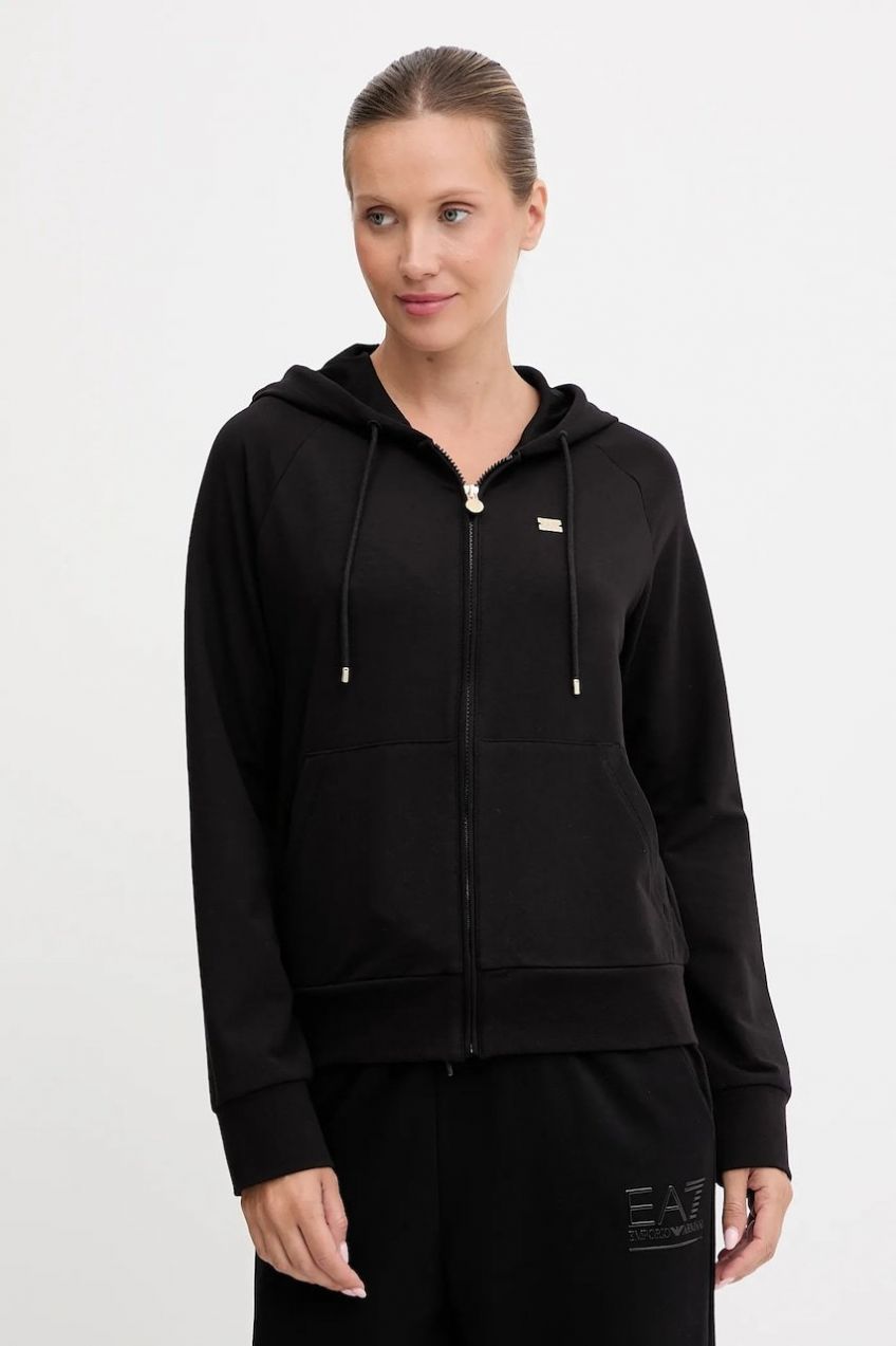 Mikina EA7 Emporio Armani čierna farba, s kapucňou, jednofarebná, AF13135.7W000458