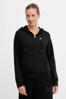 Mikina EA7 Emporio Armani čierna farba, s kapucňou, jednofarebná, AF13135.7W000458