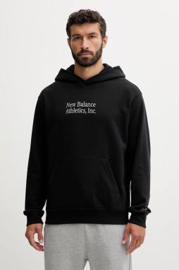 Bavlnená mikina New Balance čierna farba, s kapucňou, jednofarebná, MT53925BK