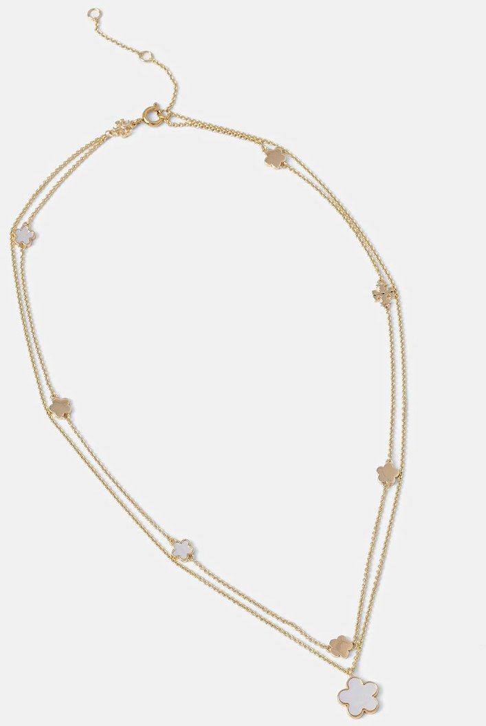 Pozlátený náhrdelník Tory Burch Layered Flower 171101.700