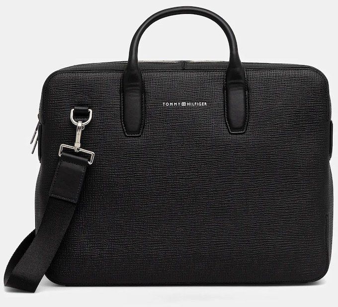 Kožená taška na notebook Tommy Hilfiger čierna farba, AM0AM13642