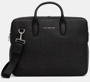 Kožená taška na notebook Tommy Hilfiger čierna farba, AM0AM13642