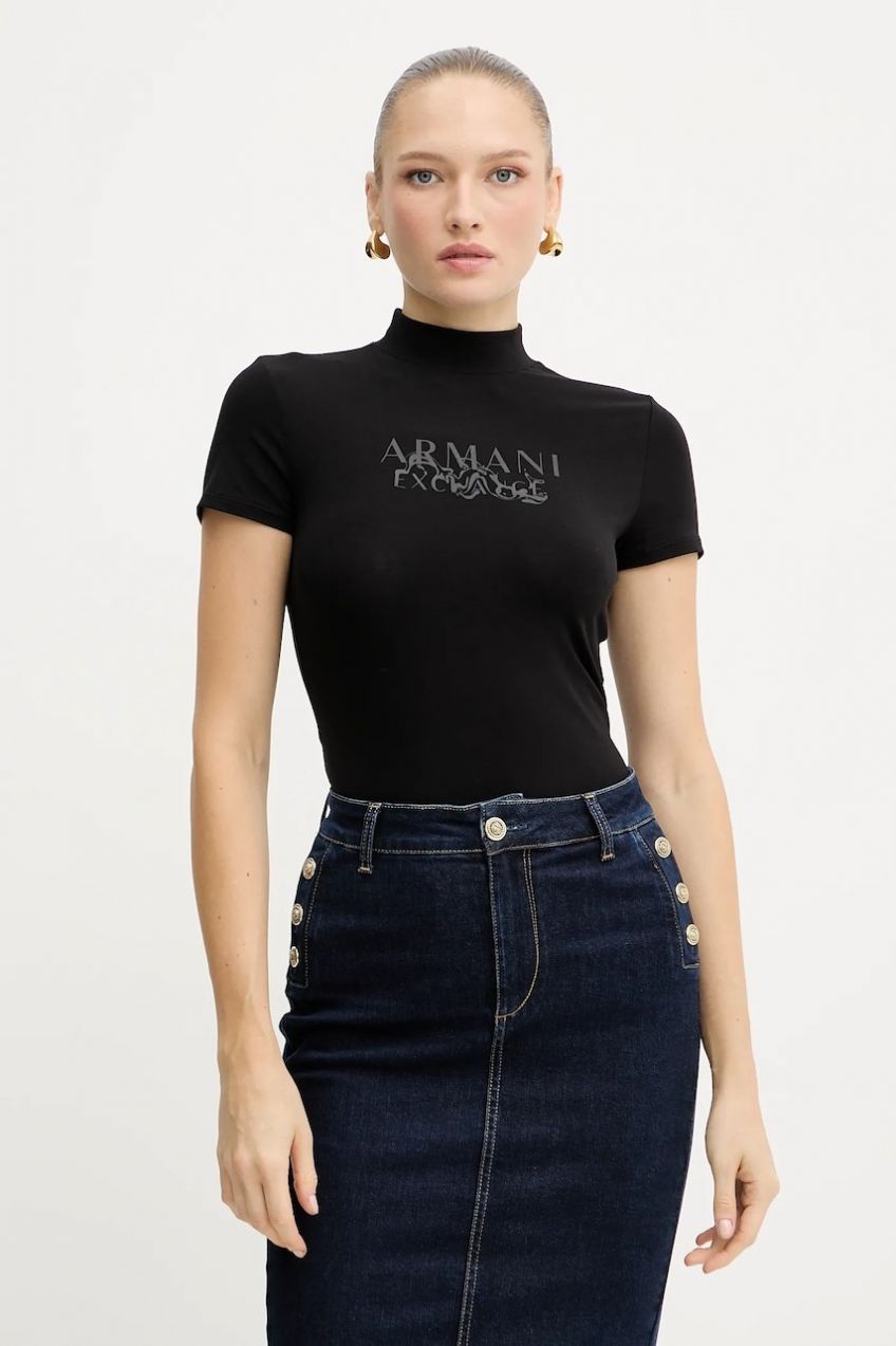 Tričko Armani Exchange dámske, čierna farba, s polorolákom, XW001368 AF16294