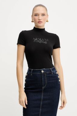 Tričko Armani Exchange dámske, čierna farba, s polorolákom, XW001368 AF16294