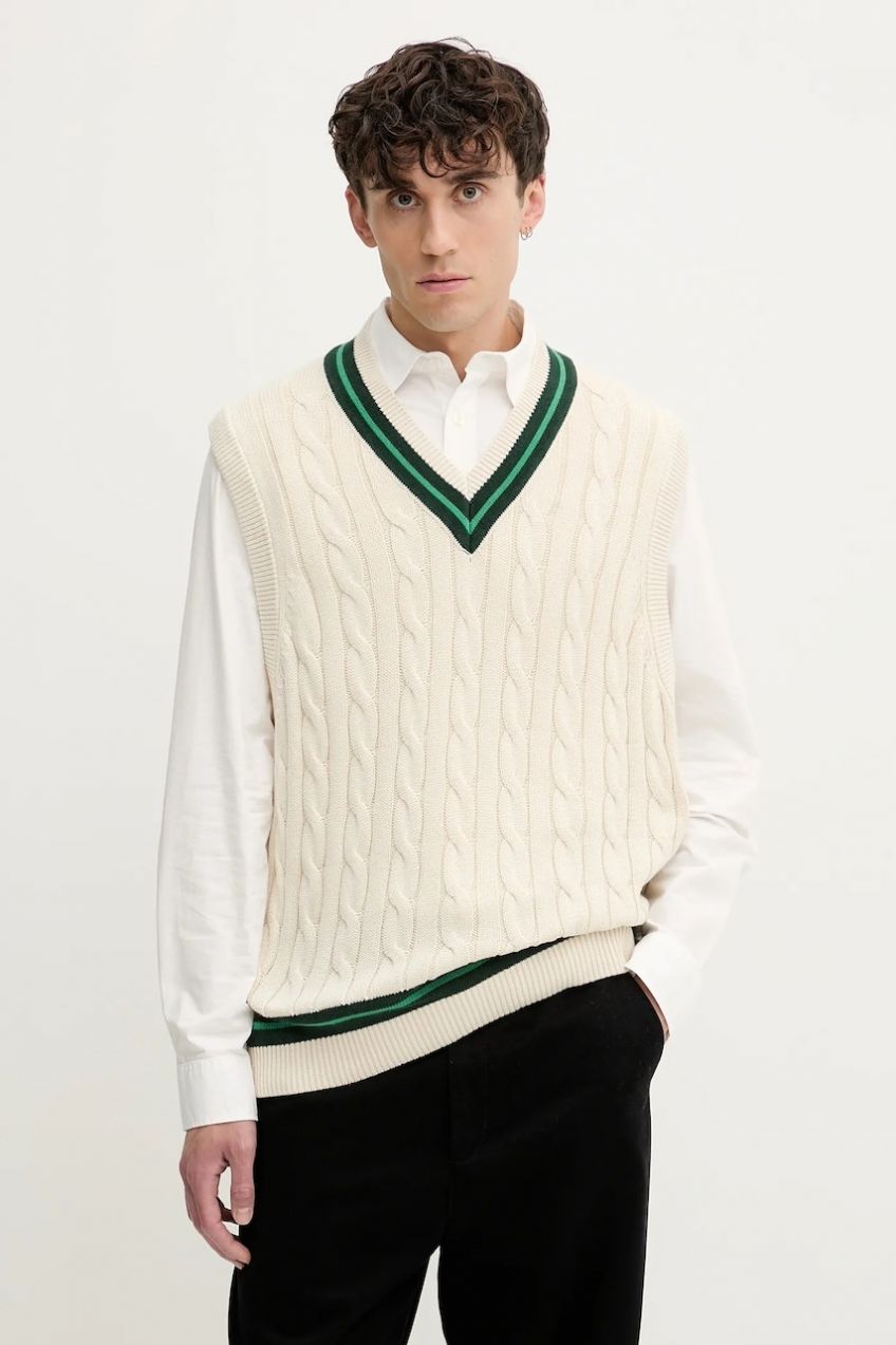 Bavlnená vesta Abercrombie & Fitch béžová farba, KI120-5140-150