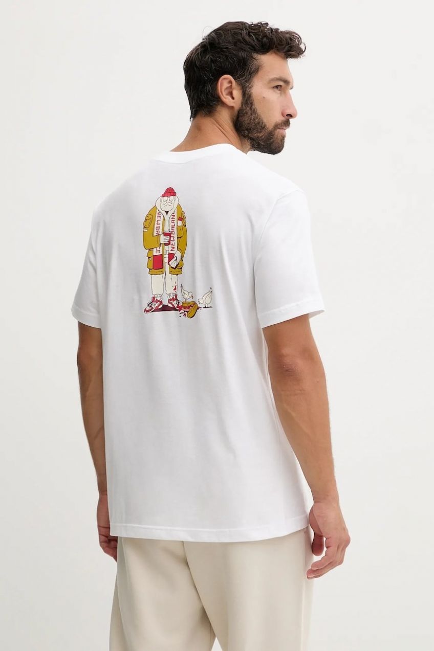 Bavlnené tričko New Balance pánske, biela farba, s potlačou, MT53931WT