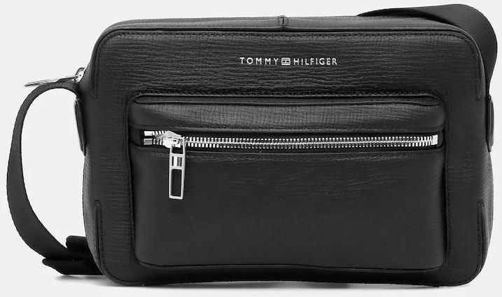 Kožená taška Tommy Hilfiger čierna farba, AM0AM13643