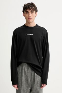 Bavlnené tričko s dlhým rukávom Calvin Klein čierna farba, s potlačou, LV04LD232G