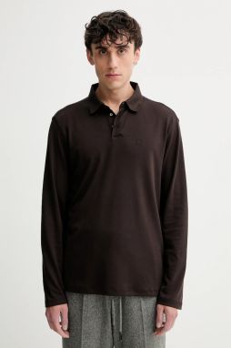 Bavlnené tričko s dlhým rukávom Calvin Klein hnedá farba, jednofarebné, LV040EM909