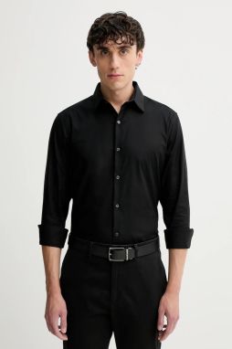 Košeľa Calvin Klein čierna farba, slim, s klasickým golierom, LV019EU053