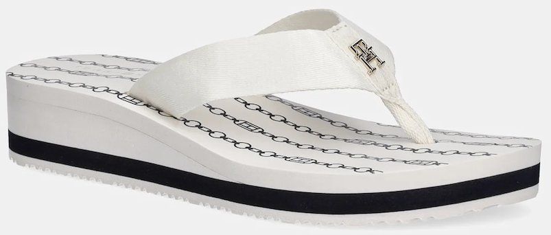 Šľapky Tommy Hilfiger IM TH CHAINPRINT MIDWEDGE SANDAL dámske, biela farba, na kline, FW0FW08527