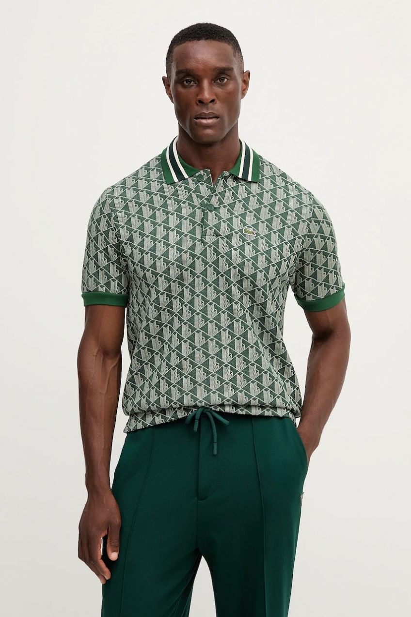 Polo tričko Lacoste pánske, šedá farba, vzorované, DH1417