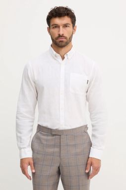 Ľanová košeľa Lindbergh zelená farba, regular, s golierom button-down, 30.220276