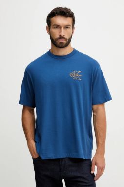 Bavlnené tričko Calvin Klein Jeans pánske, modrá farba, s nášivkou, LV04RC856G