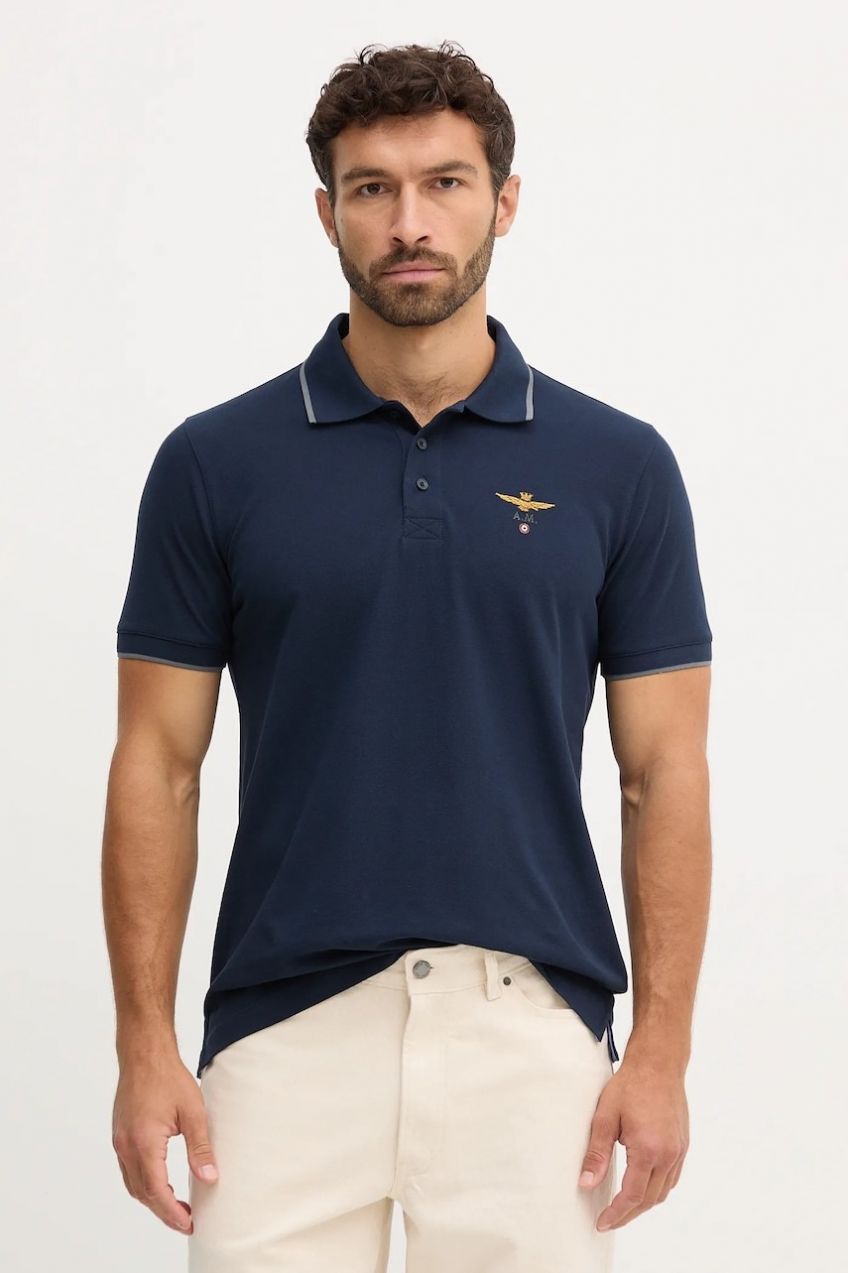 Bavlnené polo tričko Aeronautica Militare tmavomodrá farba, jednofarebné, PO1308UP00082