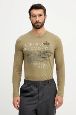 Bavlnené tričko s dlhým rukávom Aeronautica Militare zelená farba, vzorované, TS2475UJ00641