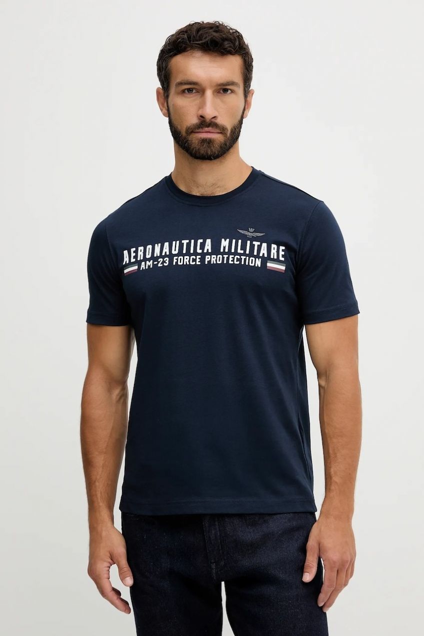 Bavlnené tričko Aeronautica Militare pánske, tmavomodrá farba, s potlačou, TS1942UJ00538