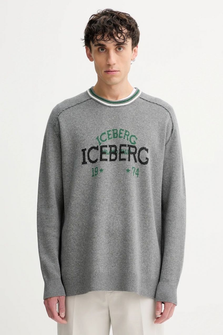Vlnený sveter Iceberg šedá farba, A018 7469