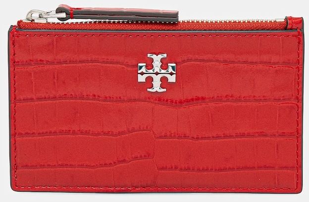 Kožená peňaženka Tory Burch Kira Croc Zip Card červená farba, 174546.600