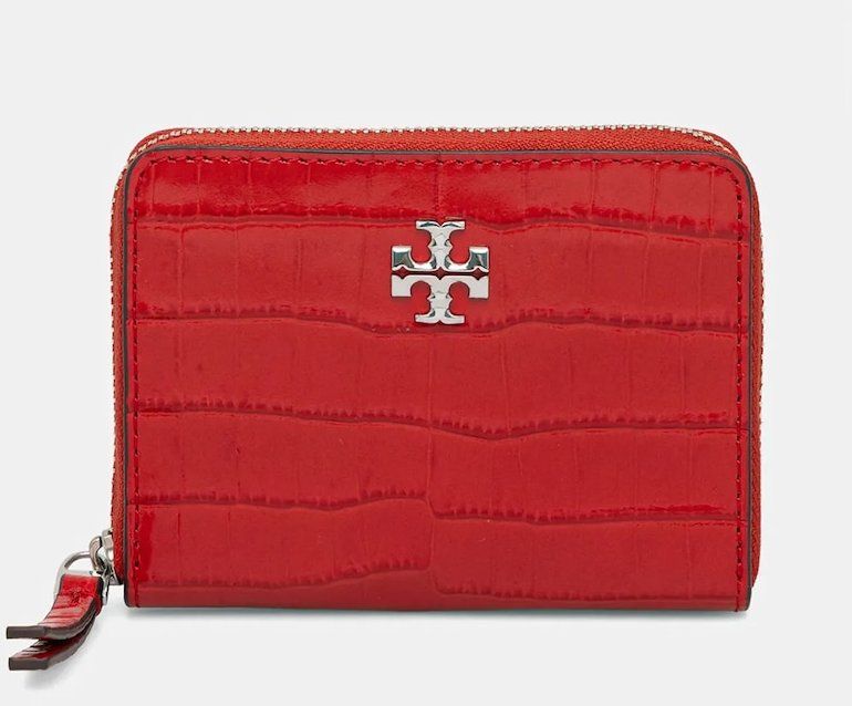 Kožená peňaženka Tory Burch Kira Croc Small Zip červená farba, 174401.600