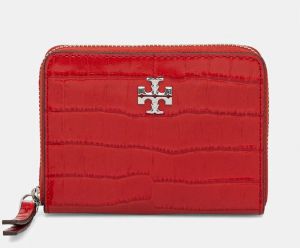 Kožená peňaženka Tory Burch Kira Croc Small Zip červená farba, 174401.600
