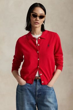 Bavlnený kardigán Polo Ralph Lauren dámsky, červená farba, tenký, 211959285