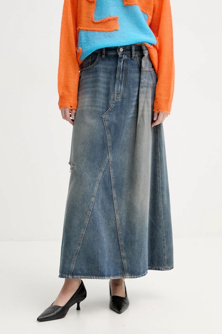 Rifľová sukňa MM6 Maison Margiela maxi, áčkový strih, S52ME0022.M30017