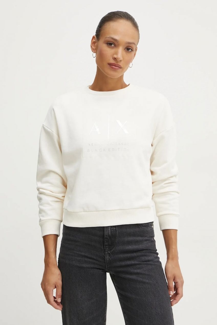 Mikina Armani Exchange dámska, béžová farba, s potlačou, XW000006 AF10172