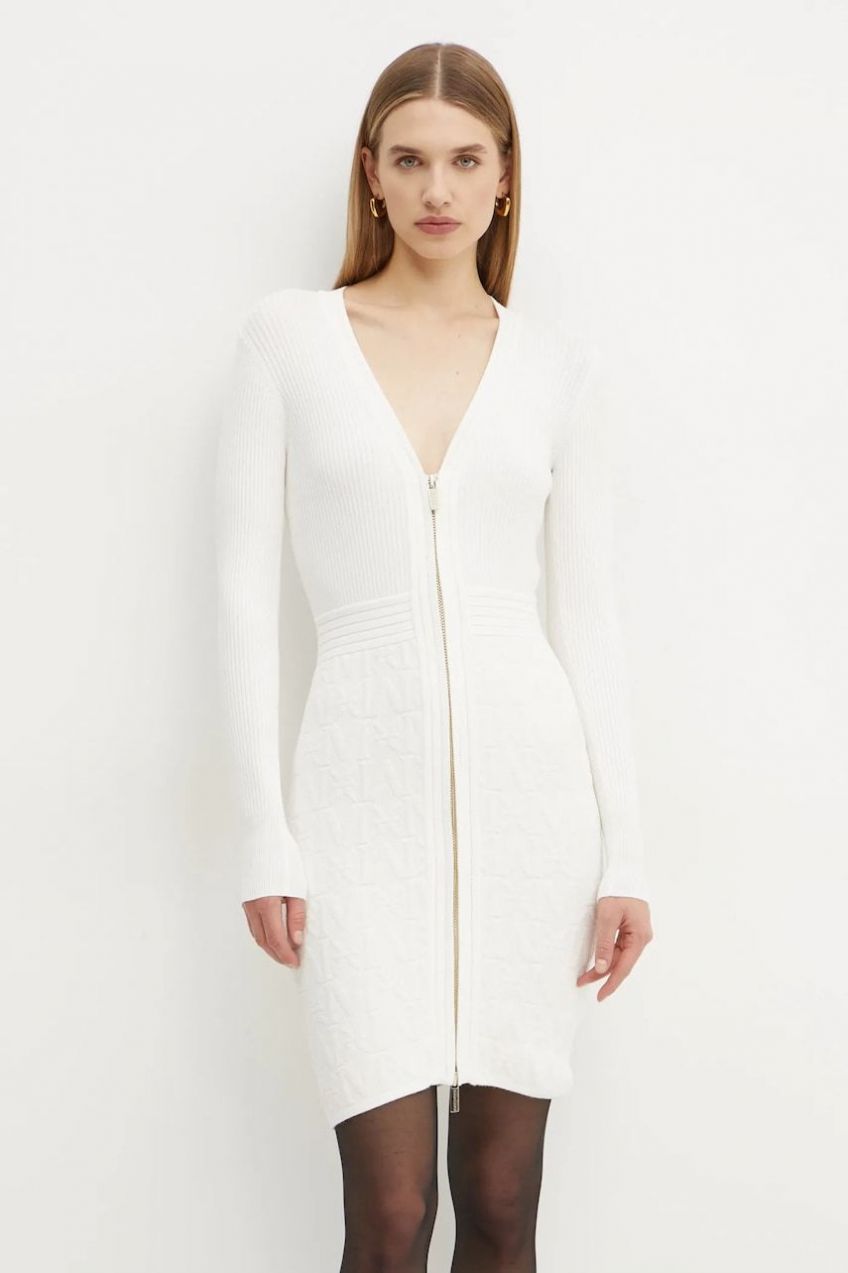 Šaty Marciano Guess HERMIONE biela farba, midi, rovný strih, 4BGK91 5661Z