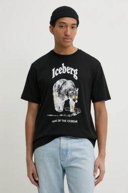 Bavlnené tričko Iceberg pánske, čierna farba, s potlačou, F025 6307