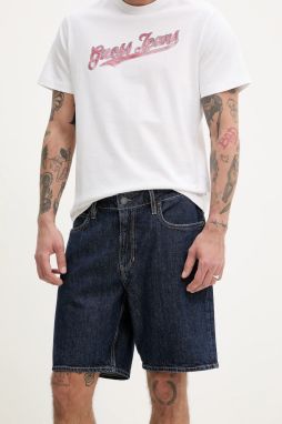 Rifľové krátke nohavice Guess Jeans pánske, tmavomodrá farba, M4YD37 D5M55