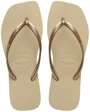Šľapky Havaianas SQUARE dámske, zlatá farba, na plochom podpätku, 4148301-0154