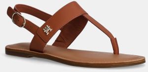Kožené sandále Tommy Hilfiger LEATHER THONG SANDAL dámske, hnedá farba, FW0FW08505