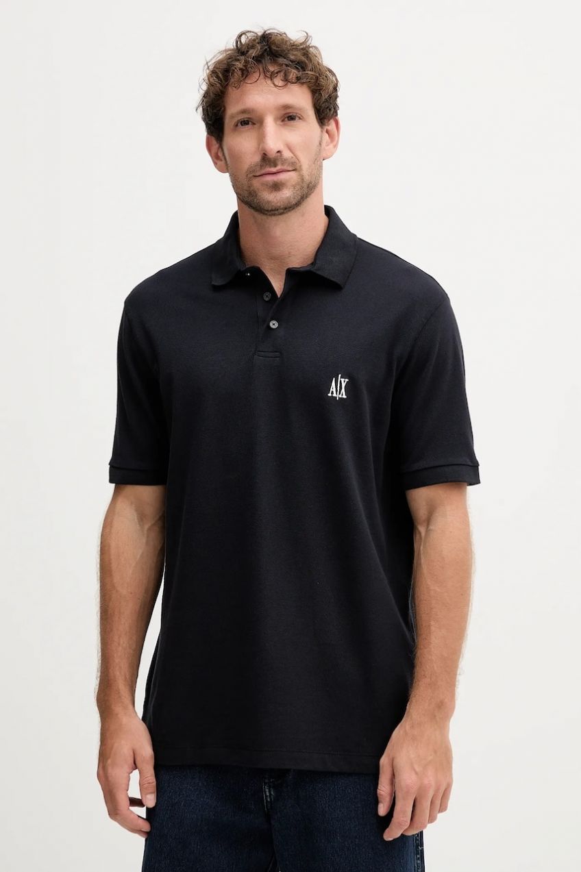 Bavlnené polo tričko Armani Exchange čierna farba, jednofarebné, XM000367 AF13022