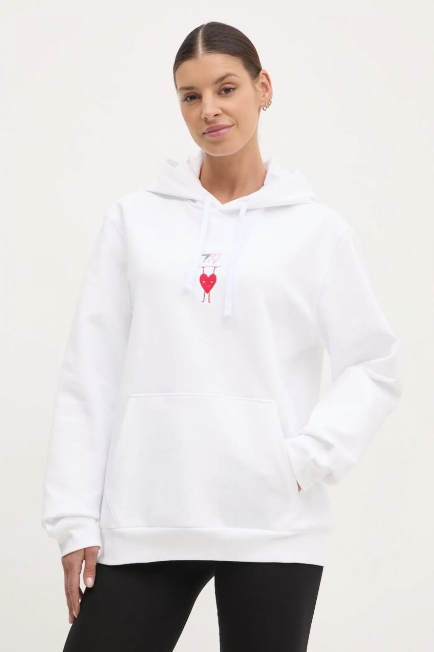 Mikina EA7 Emporio Armani dámska, biela farba, s kapucňou, s potlačou, AF12116.7X000043
