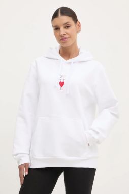 Mikina EA7 Emporio Armani dámska, biela farba, s kapucňou, s potlačou, AF12116.7X000043