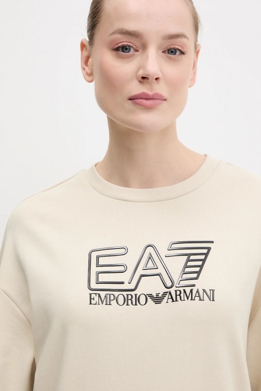 Mikina EA7 Emporio Armani dámska, béžová farba, s potlačou, AF12473.7W000099