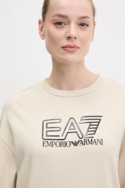 Mikina EA7 Emporio Armani dámska, béžová farba, s potlačou, AF12473.7W000099