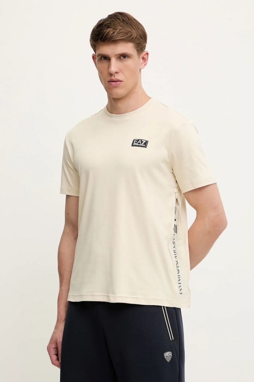 Tričko EA7 Emporio Armani pánske, béžová farba, jednofarebné, AF14616.7M000516