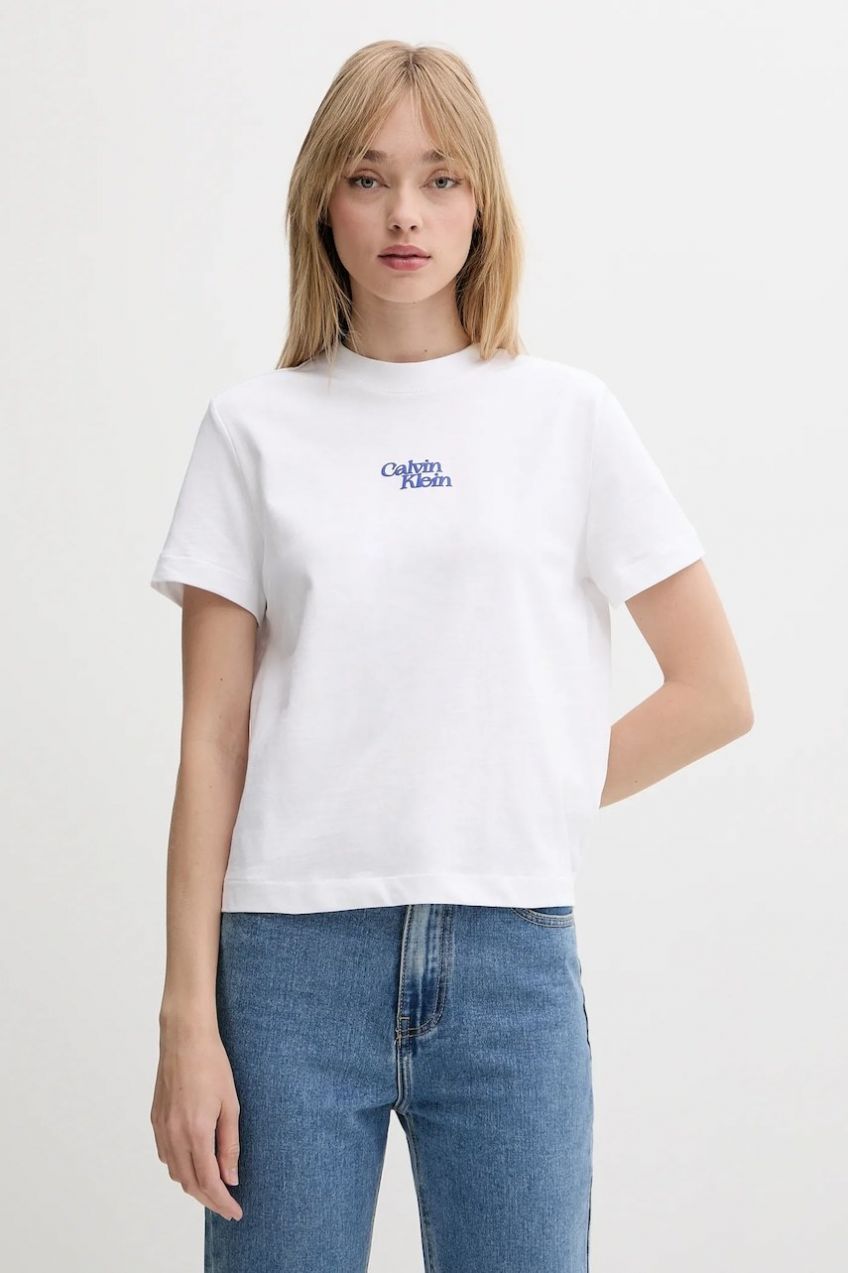 Bavlnené tričko Calvin Klein Jeans dámske, biela farba, LV047B851G