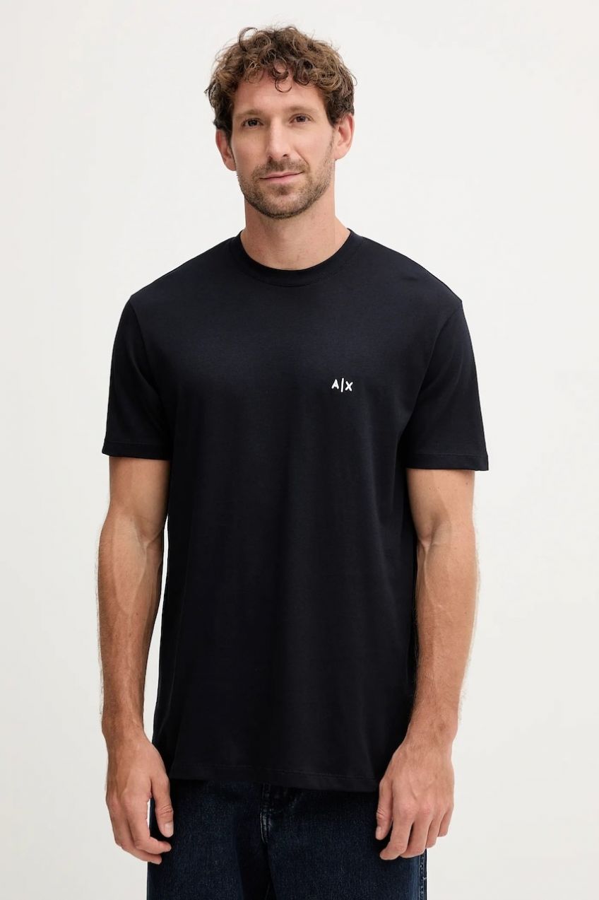 Bavlnené tričko Armani Exchange pánske, tmavomodrá farba, s nášivkou, XM001568 AF10358