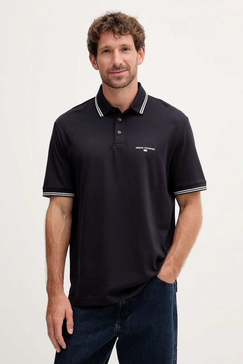 Bavlnené polo tričko Armani Exchange tmavomodrá farba, jednofarebné, XM000993 AF10361