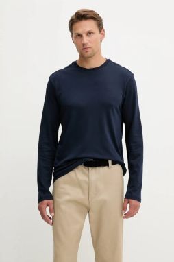 Bavlnené tričko s dlhým rukávom Calvin Klein tmavomodrá farba, jednofarebné, LV04LD227G