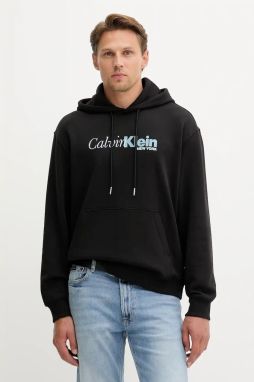 Bavlnená mikina Calvin Klein čierna farba, s kapucňou, s potlačou, LV04LD241G