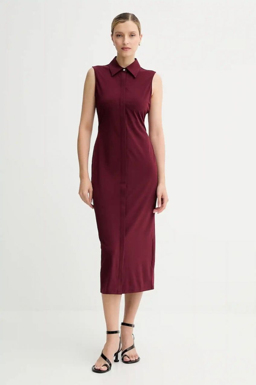 Šaty Calvin Klein bordová farba, midi, rovný strih, LV044C224G