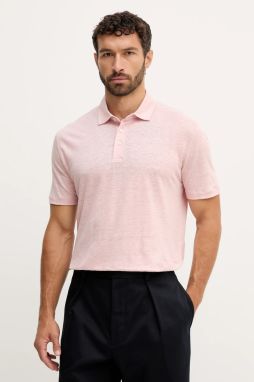 Ľanové polo BOSS BECKHAM X BOSS ružová farba, melanžová, 50552246