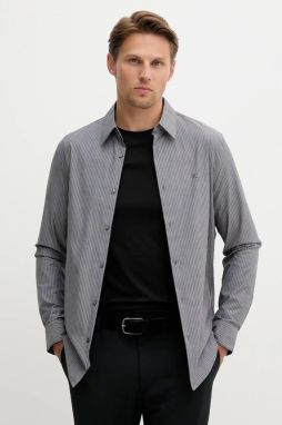 Košeľa Calvin Klein šedá farba, slim, s talianskym golierom, LV04LD135G