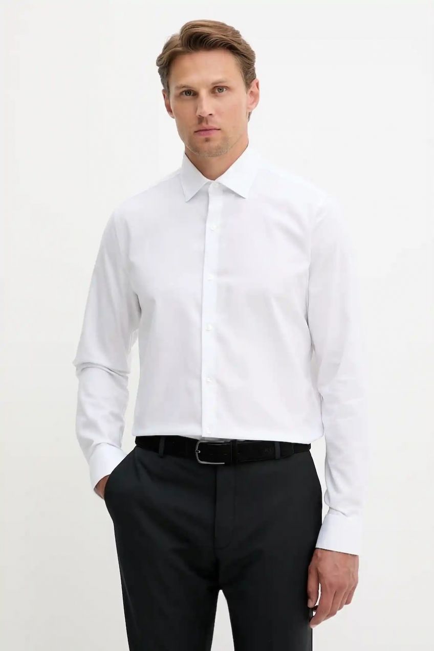 Košeľa Calvin Klein biela farba, slim, s talianskym golierom, LV019EU006