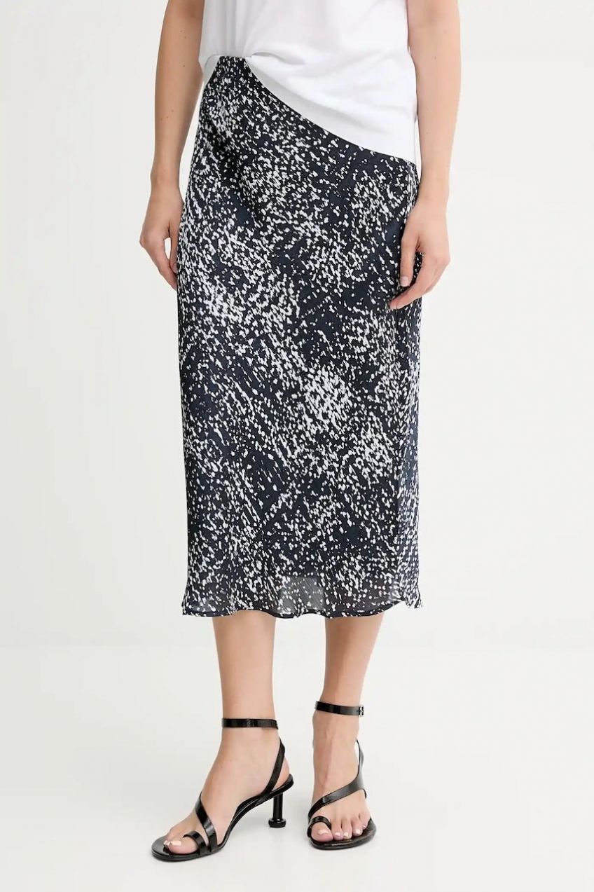 Sukňa Calvin Klein tmavomodrá farba, midi, áčkový strih, LV044C621G